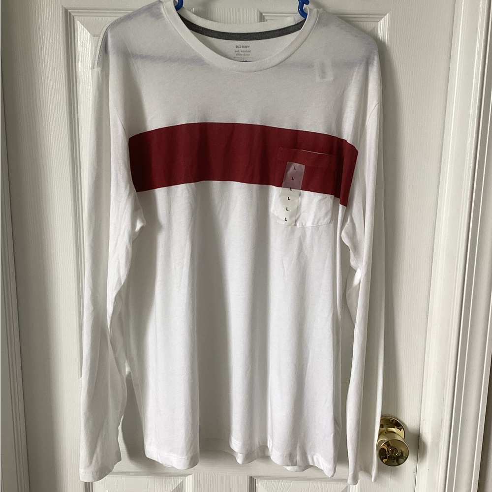 Old Navy White and Red Long Sleeve Tee